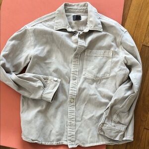 H&M Light beige canvas cotton work shirt Jacket excellent women’s medium NICE!!